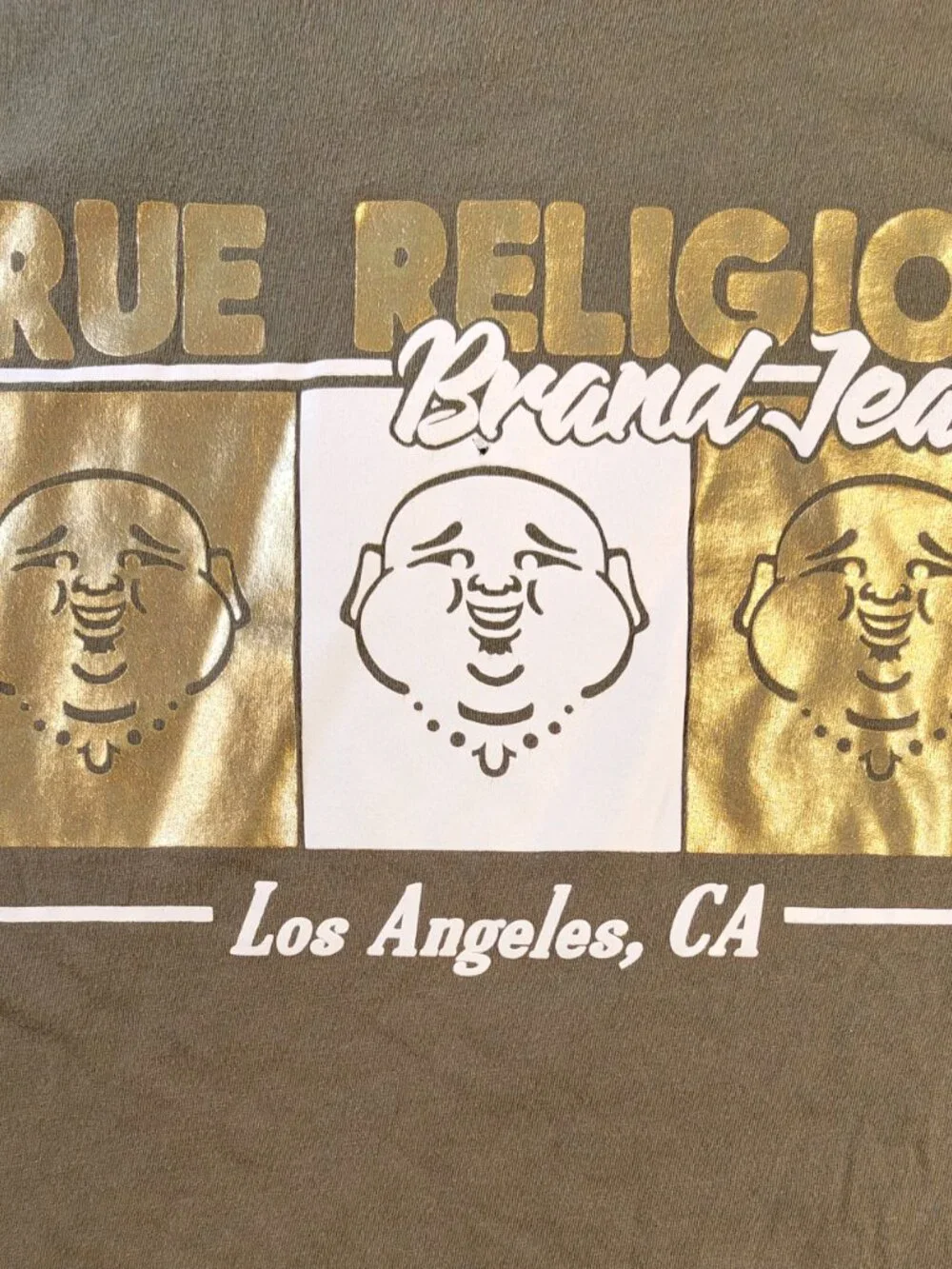 True Religion Metallic Buddha Graphic Tee Olive Green (M)